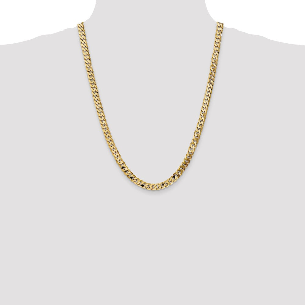 Solid 14K Yellow Gold 24 inch 7.25mm Flat Beveled Curb with Lobster Clasp Chain Necklace