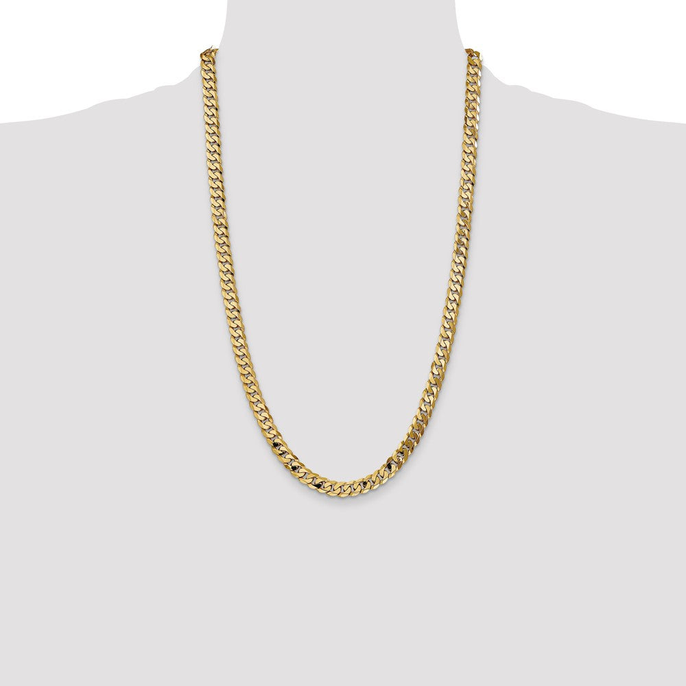 Solid 14K Yellow Gold 26 inch 7.25mm Flat Beveled Curb with Lobster Clasp Chain Necklace