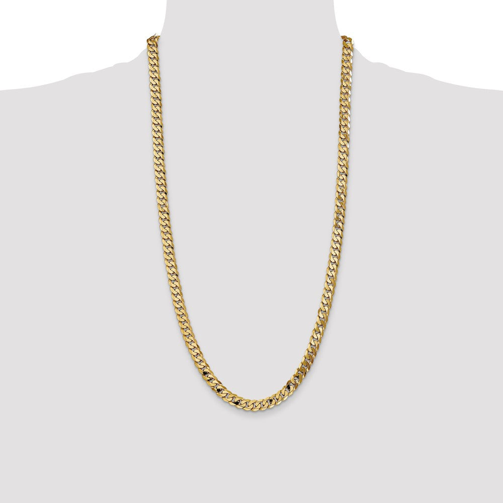 Solid 14K Yellow Gold 28 inch 7.25mm Flat Beveled Curb with Lobster Clasp Chain Necklace