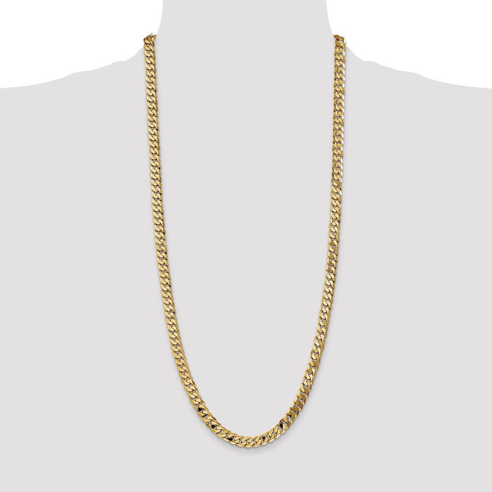 Solid 14K Yellow Gold 30 inch 7.25mm Flat Beveled Curb with Lobster Clasp Chain Necklace