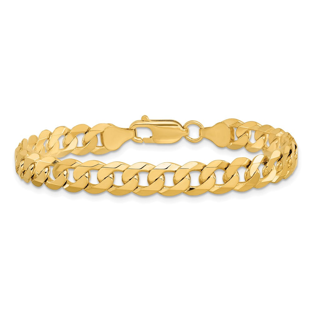 Solid 14K Yellow Gold 8 inch 7.25mm Flat Beveled Curb with Lobster Clasp Bracelet