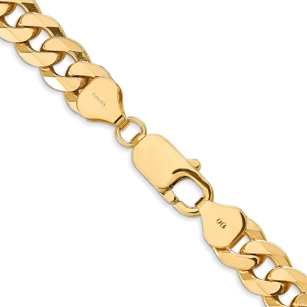 Solid 14K Yellow Gold 22 inch 8mm Flat Beveled Curb with Lobster Clasp Chain Necklace