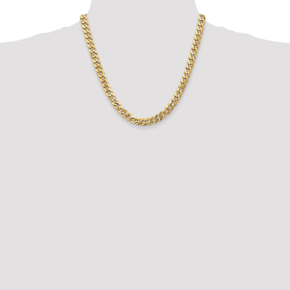 Solid 14K Yellow Gold 20 inch 8mm Flat Beveled Curb with Lobster Clasp Chain Necklace