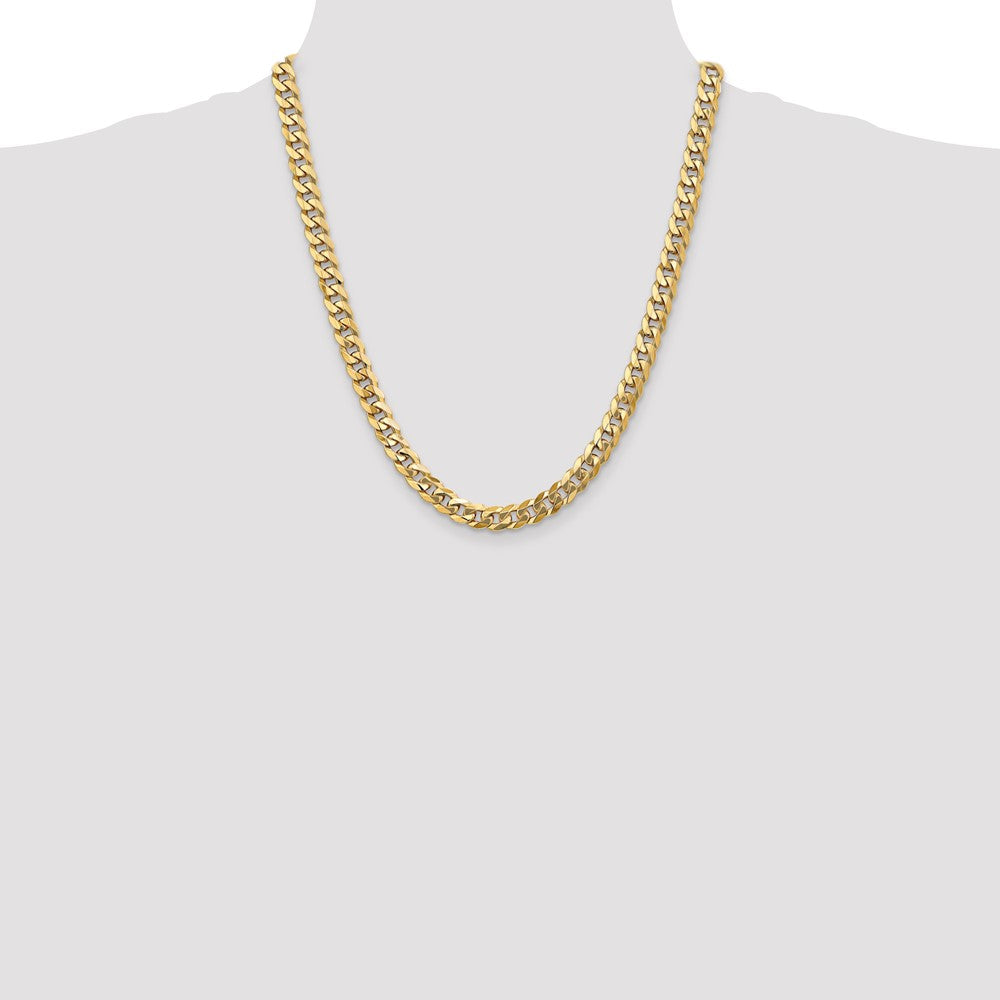 Solid 14K Yellow Gold 22 inch 8mm Flat Beveled Curb with Lobster Clasp Chain Necklace