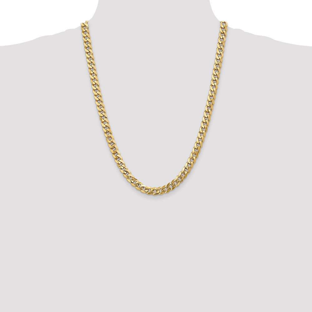 Solid 14K Yellow Gold 24 inch 8mm Flat Beveled Curb with Lobster Clasp Chain Necklace