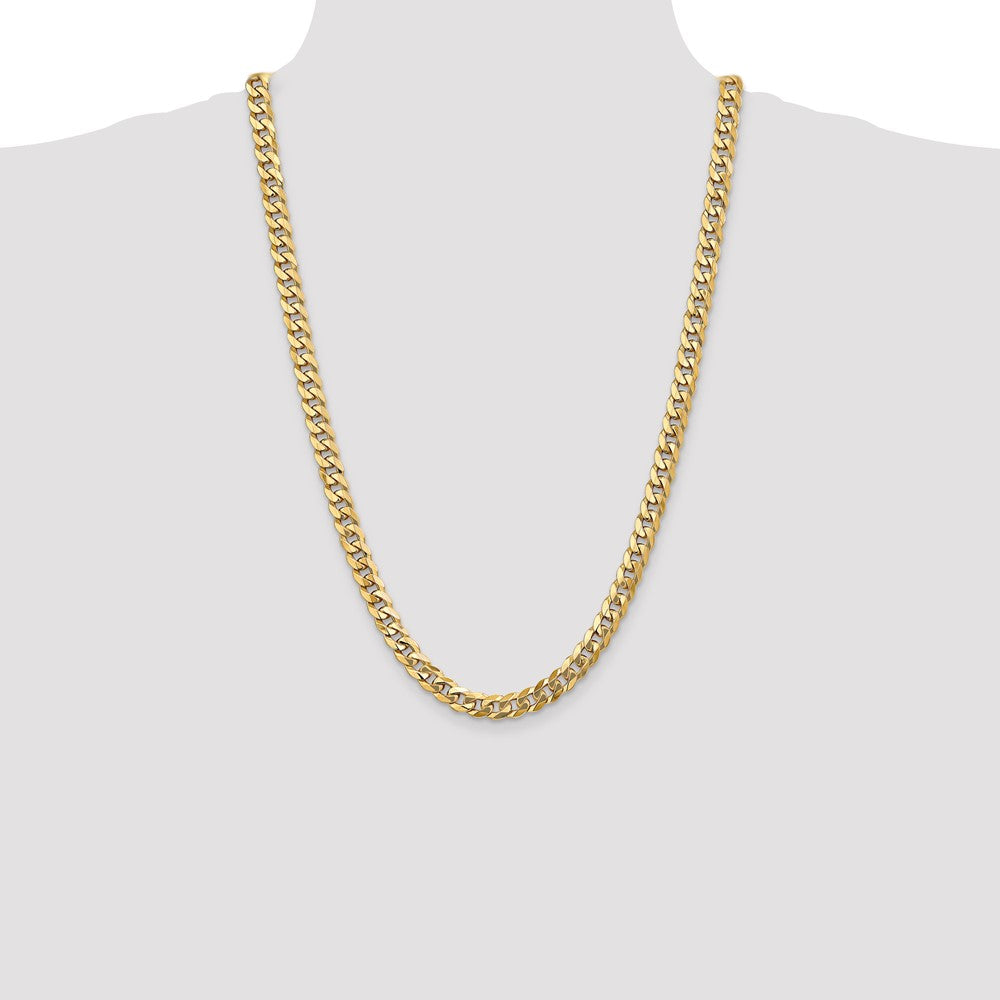 Solid 14K Yellow Gold 26 inch 8mm Flat Beveled Curb with Lobster Clasp Chain Necklace