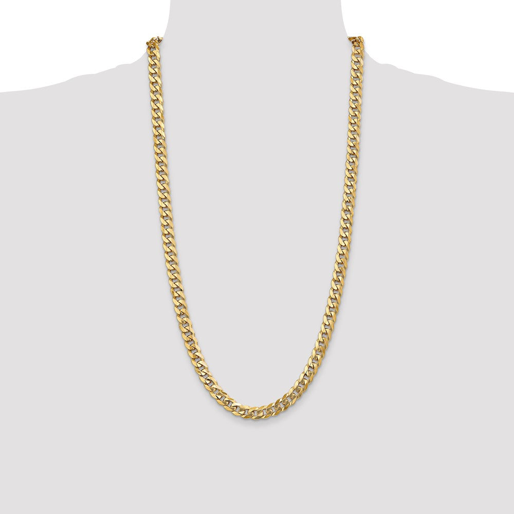 Solid 14K Yellow Gold 28 inch 8mm Flat Beveled Curb with Lobster Clasp Chain Necklace