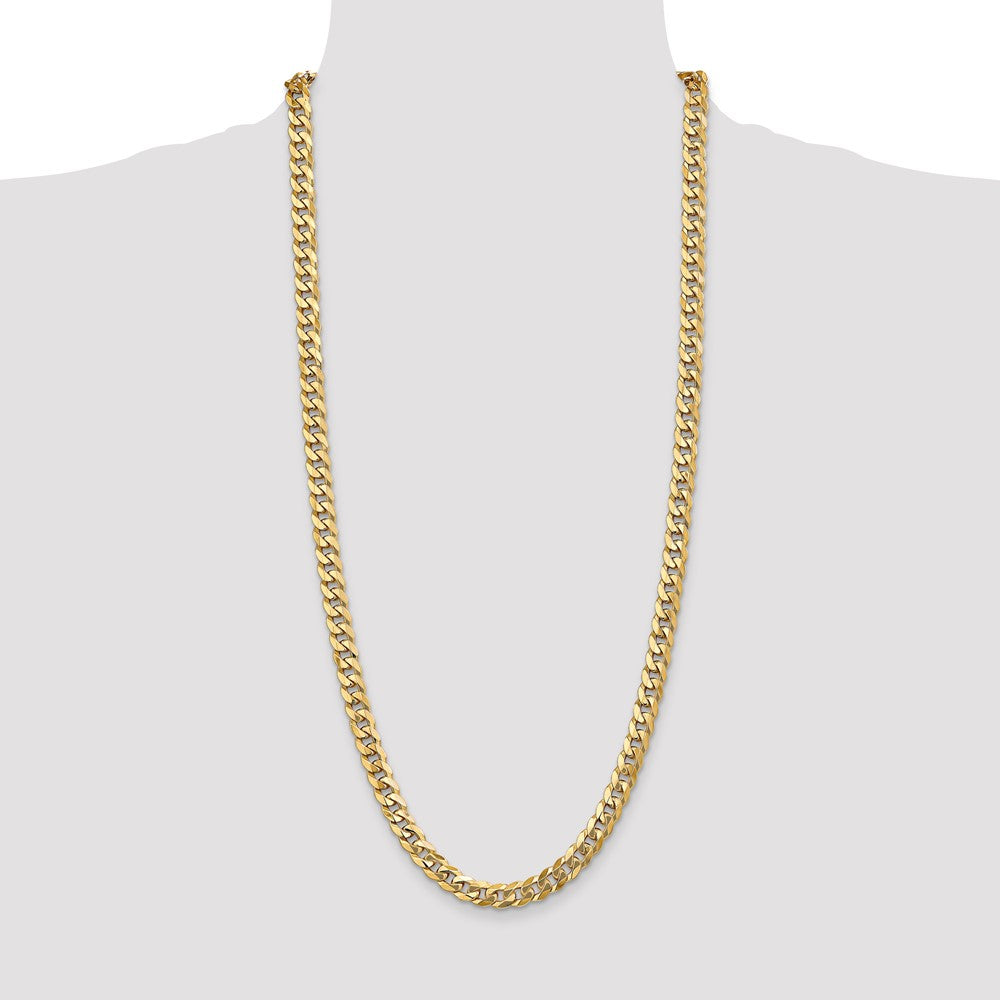 Solid 14K Yellow Gold 30 inch 8mm Flat Beveled Curb with Lobster Clasp Chain Necklace