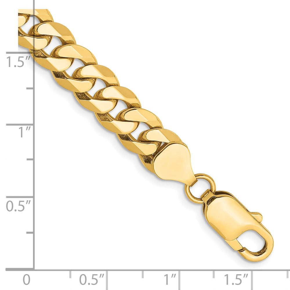 Solid 14K Yellow Gold 8.5 inch 8mm Flat Beveled Curb with Lobster Clasp Bracelet