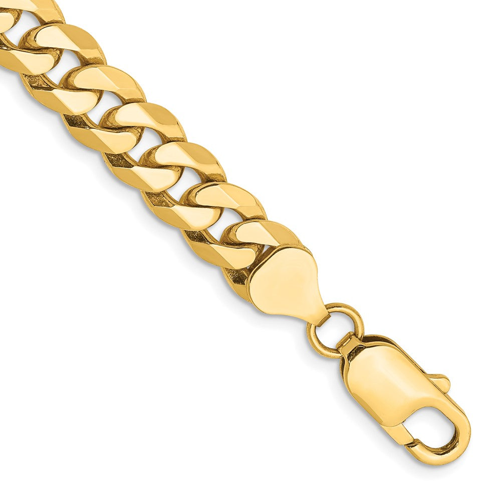 Solid 14K Yellow Gold 9 inch 8mm Flat Beveled Curb with Lobster Clasp Chain Bracelet