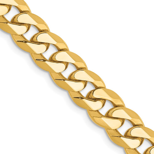 Solid 14K Yellow Gold 30 inch 8mm Flat Beveled Curb with Lobster Clasp Chain Necklace