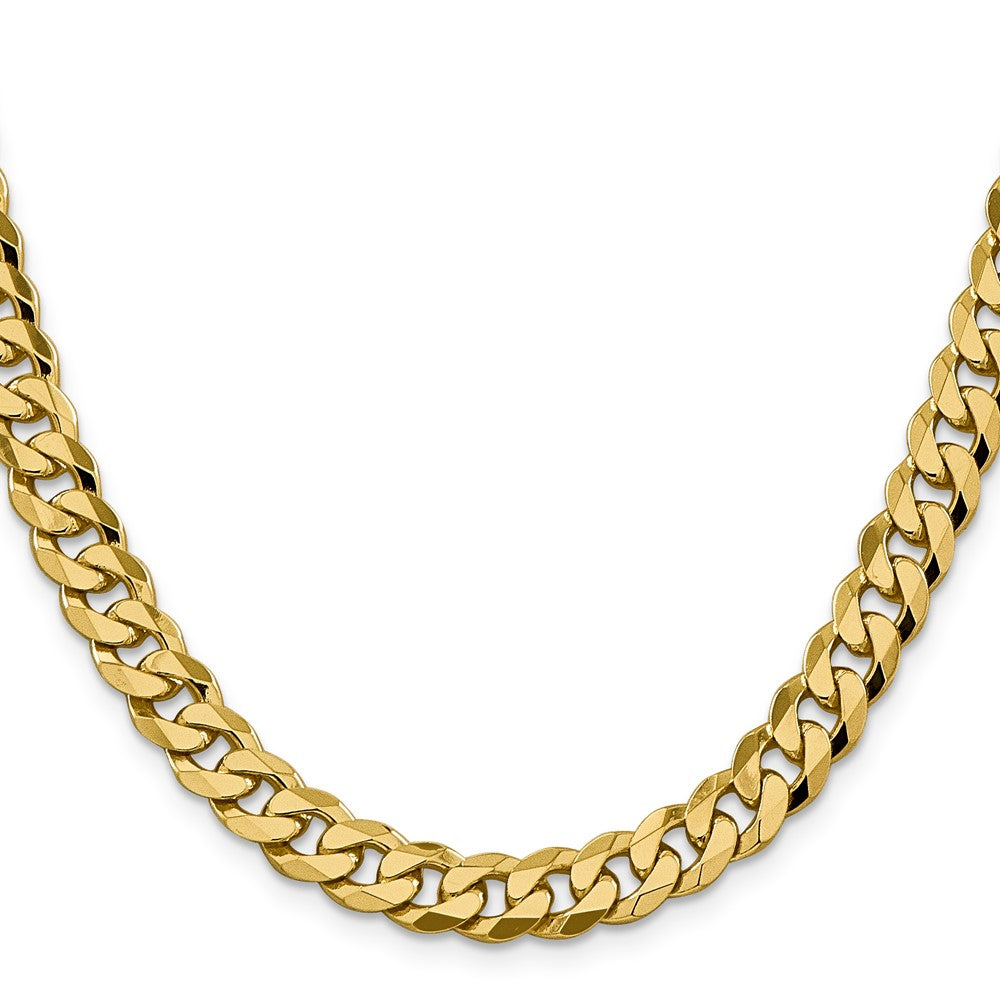 Solid 14K Yellow Gold 24 inch 8.5mm Flat Beveled Curb with Lobster Clasp Chain Necklace