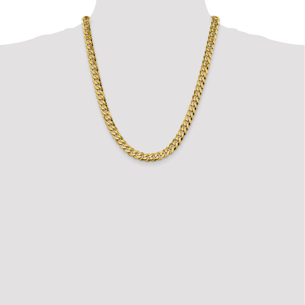 Solid 14K Yellow Gold 22 inch 8.5mm Flat Beveled Curb with Lobster Clasp Chain Necklace