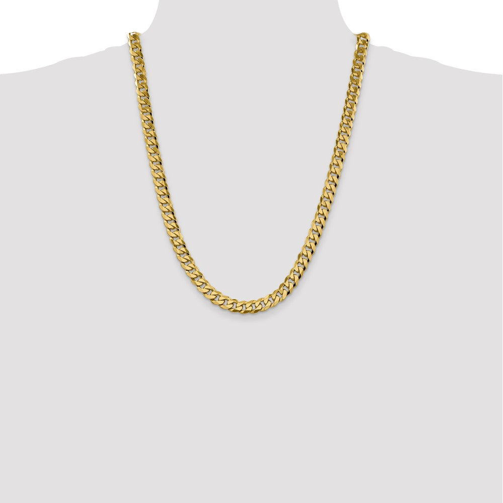 Solid 14K Yellow Gold 24 inch 8.5mm Flat Beveled Curb with Lobster Clasp Chain Necklace