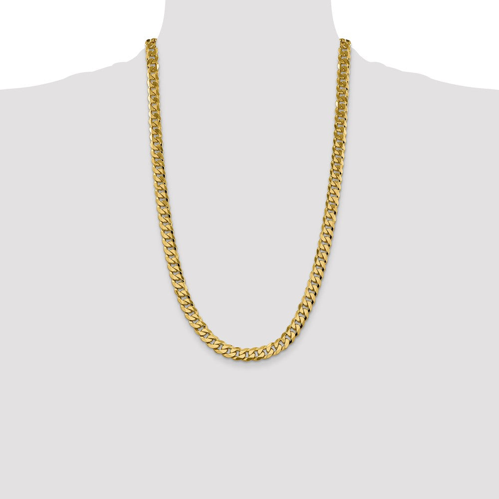 Solid 14K Yellow Gold 26 inch 8.5mm Flat Beveled Curb with Lobster Clasp Chain Necklace