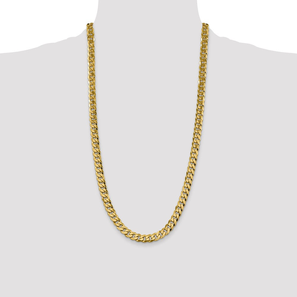 Solid 14K Yellow Gold 28 inch 8.5mm Flat Beveled Curb with Lobster Clasp Chain Necklace