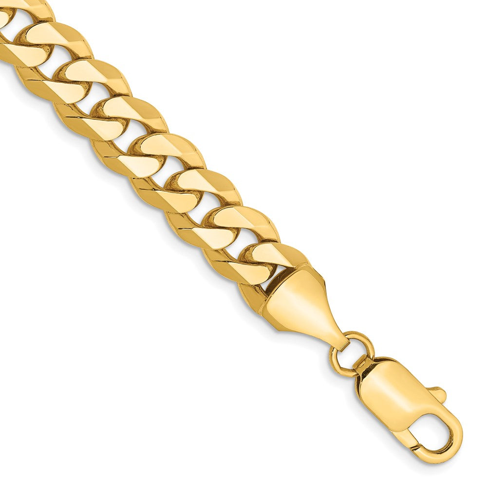 Solid 14K Yellow Gold 9 inch 8.5mm Flat Beveled Curb with Lobster Clasp Chain Bracelet