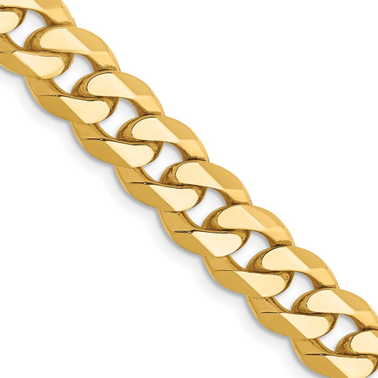 Solid 14K Yellow Gold 28 inch 8.5mm Flat Beveled Curb with Lobster Clasp Chain Necklace