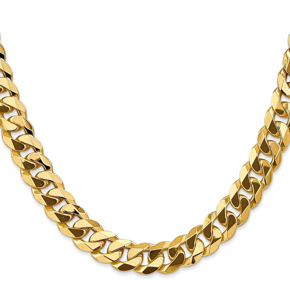 Solid 14K Yellow Gold 26 inch 9.5mm Flat Beveled Curb with Lobster Clasp Chain Necklace