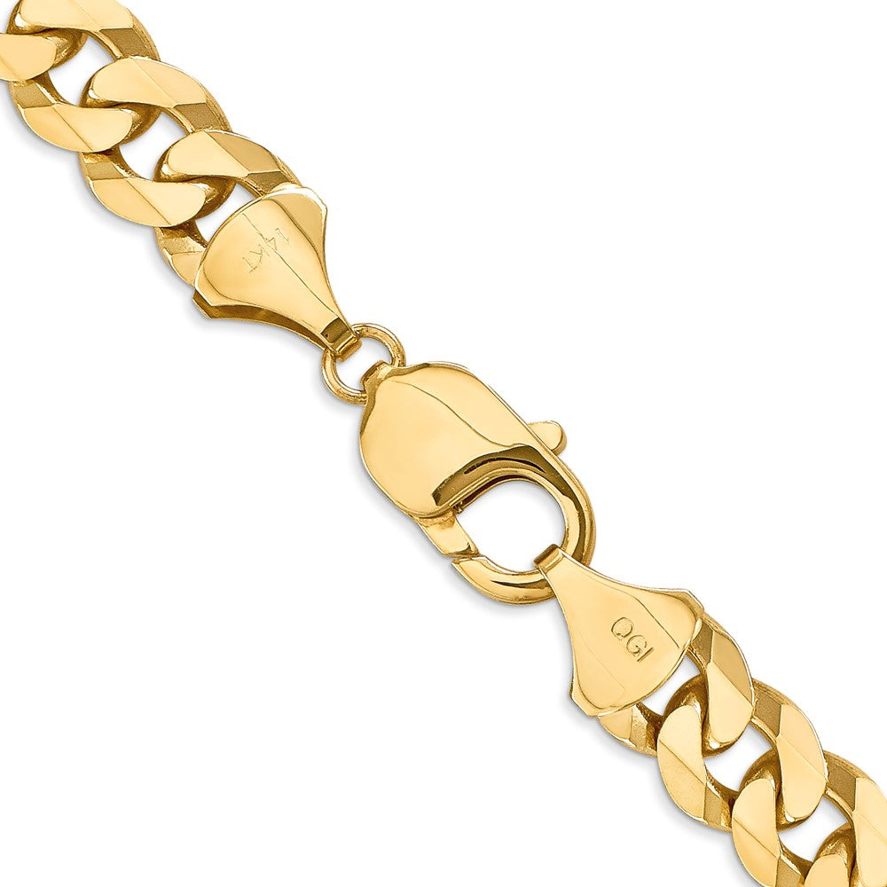 Solid 14K Yellow Gold 26 inch 9.5mm Flat Beveled Curb with Lobster Clasp Chain Necklace