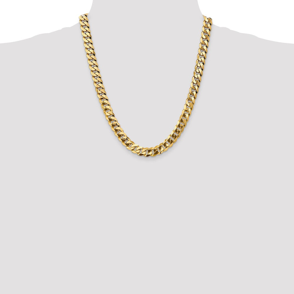 Solid 14K Yellow Gold 22 inch 9.5mm Flat Beveled Curb with Lobster Clasp Chain Necklace