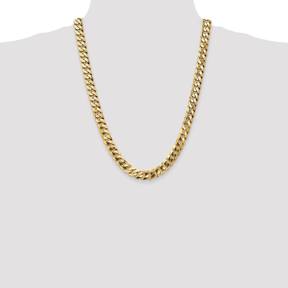 Solid 14K Yellow Gold 24 inch 9.5mm Flat Beveled Curb with Lobster Clasp Chain Necklace