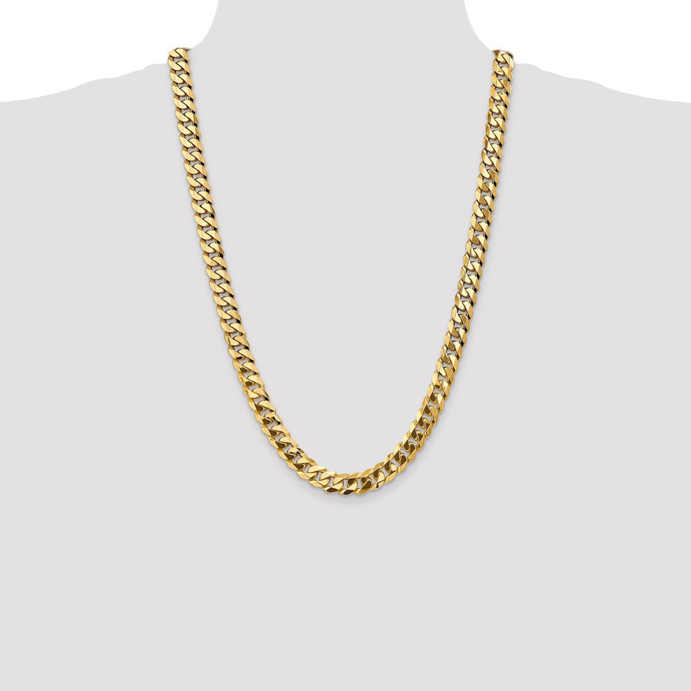 Solid 14K Yellow Gold 26 inch 9.5mm Flat Beveled Curb with Lobster Clasp Chain Necklace