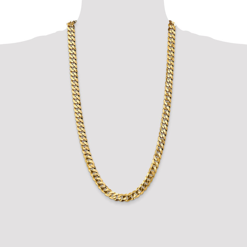 Solid 14K Yellow Gold 28 inch 9.5mm Flat Beveled Curb with Lobster Clasp Chain Necklace