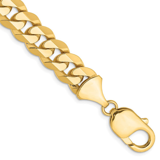 Solid 14K Yellow Gold 8.5 inch 9.5mm Flat Beveled Curb with Lobster Clasp Bracelet