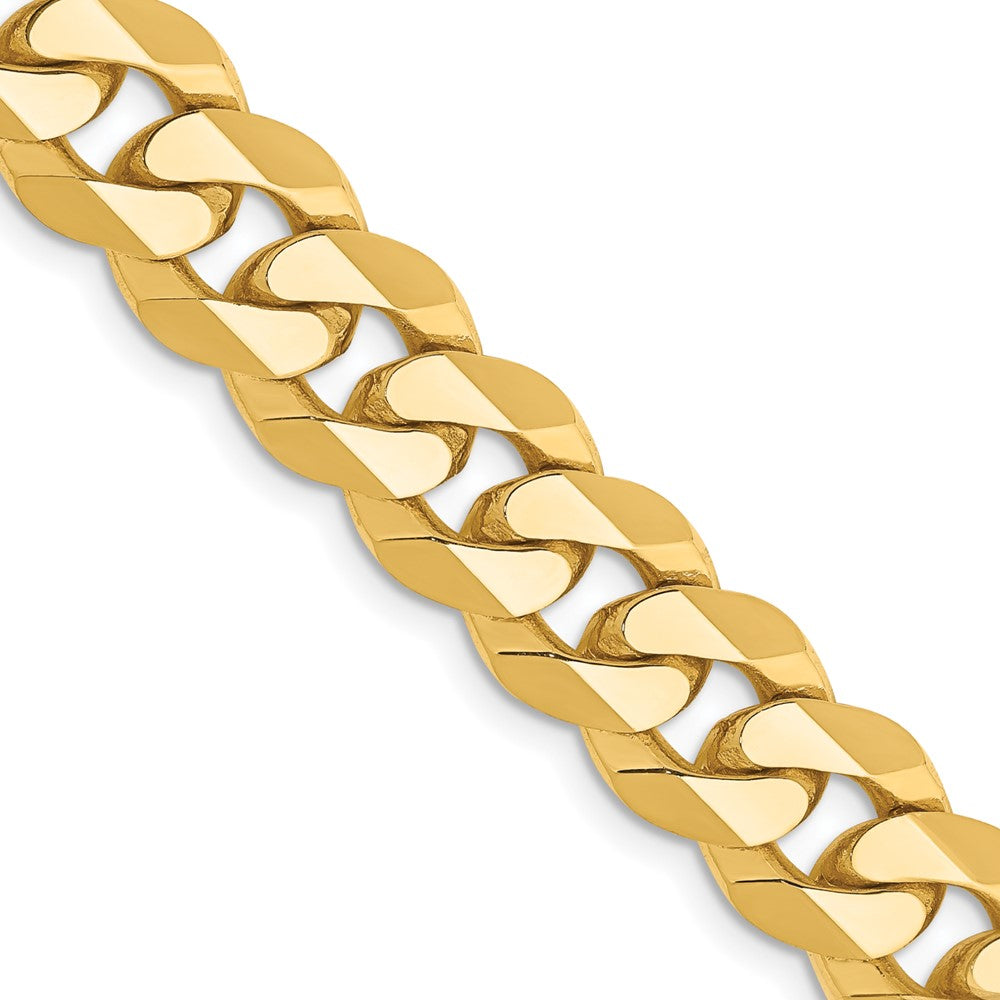 Solid 14K Yellow Gold 24 inch 9.5mm Flat Beveled Curb with Lobster Clasp Chain Necklace