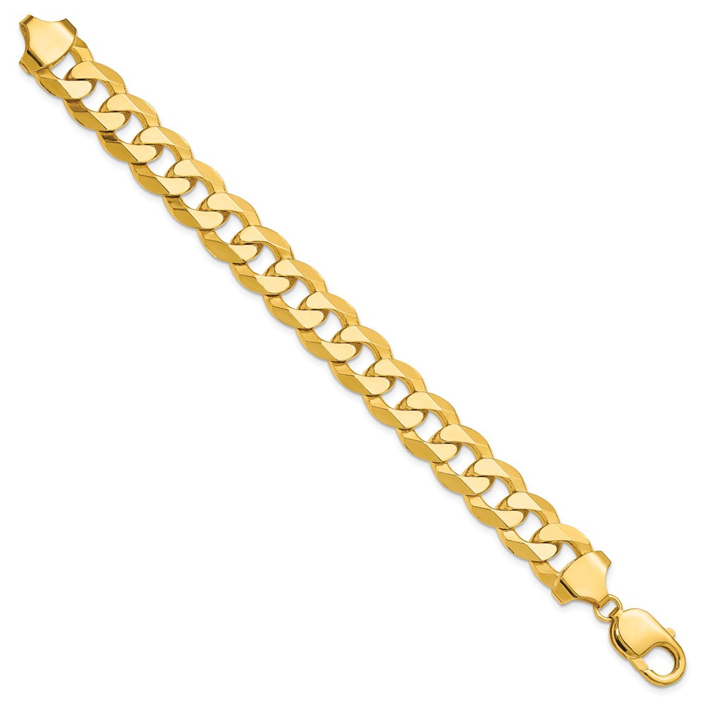 Solid 14K Yellow Gold 12.0mm Flat Beveled Curb Chain Chain