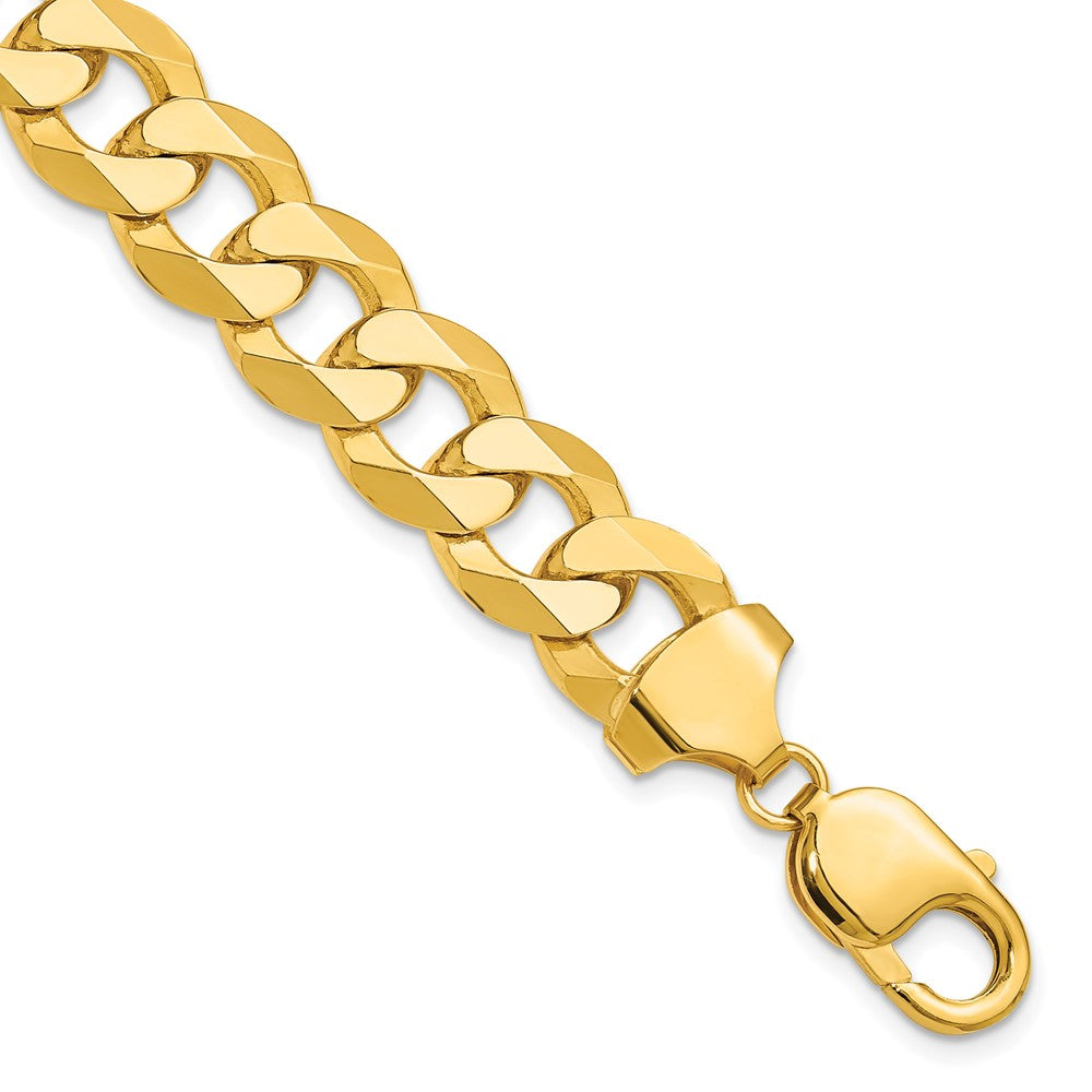 Solid 14K Yellow Gold 12.0mm Flat Beveled Curb Chain Bracelet