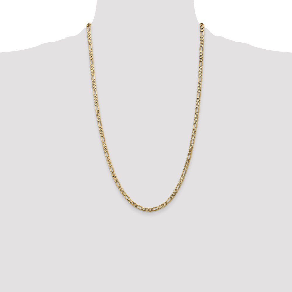 14K Yellow Gold 26 inch 4mm Flat Figaro with Lobster Clasp Chain Necklace