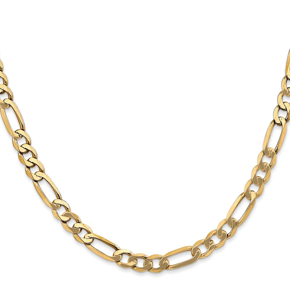 Solid 14K Yellow Gold 28 inch 5.25mm Flat Figaro with Lobster Clasp Chain Necklace