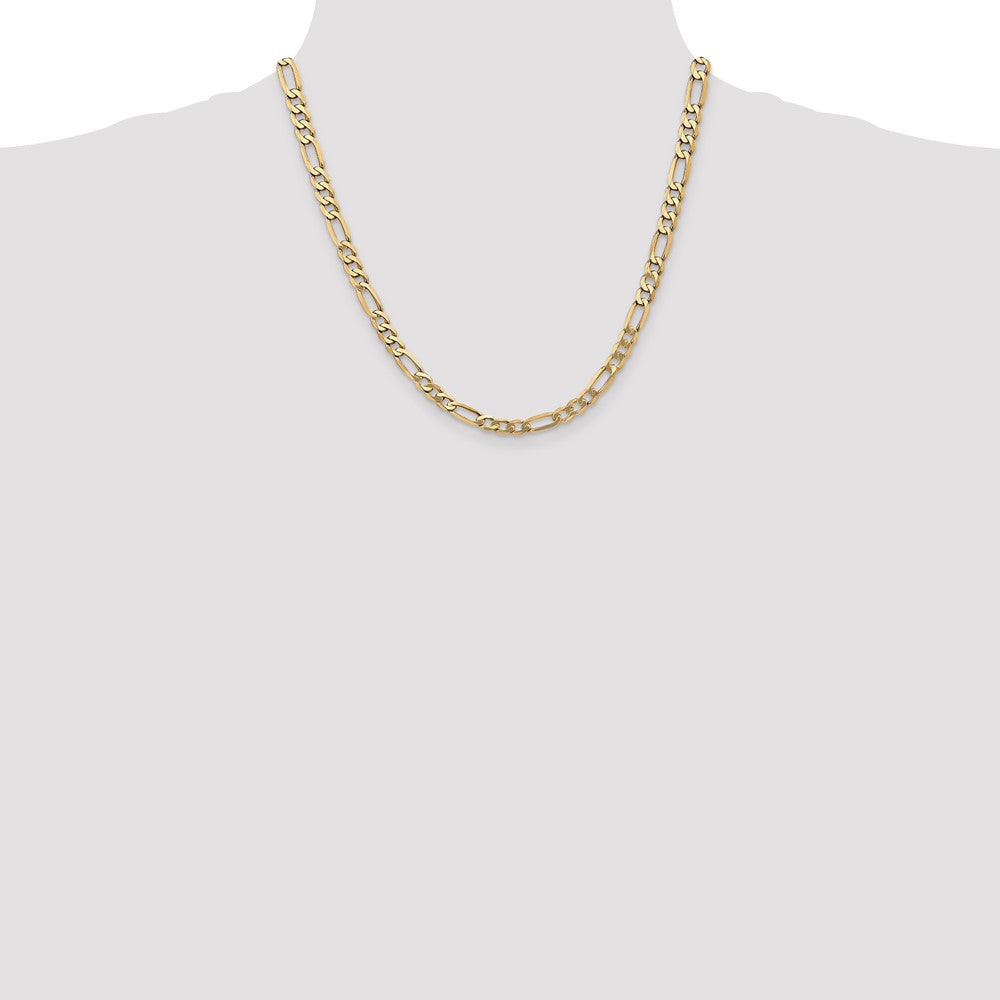 Solid 14K Yellow Gold 20 inch 5.25mm Flat Figaro with Lobster Clasp Chain Necklace