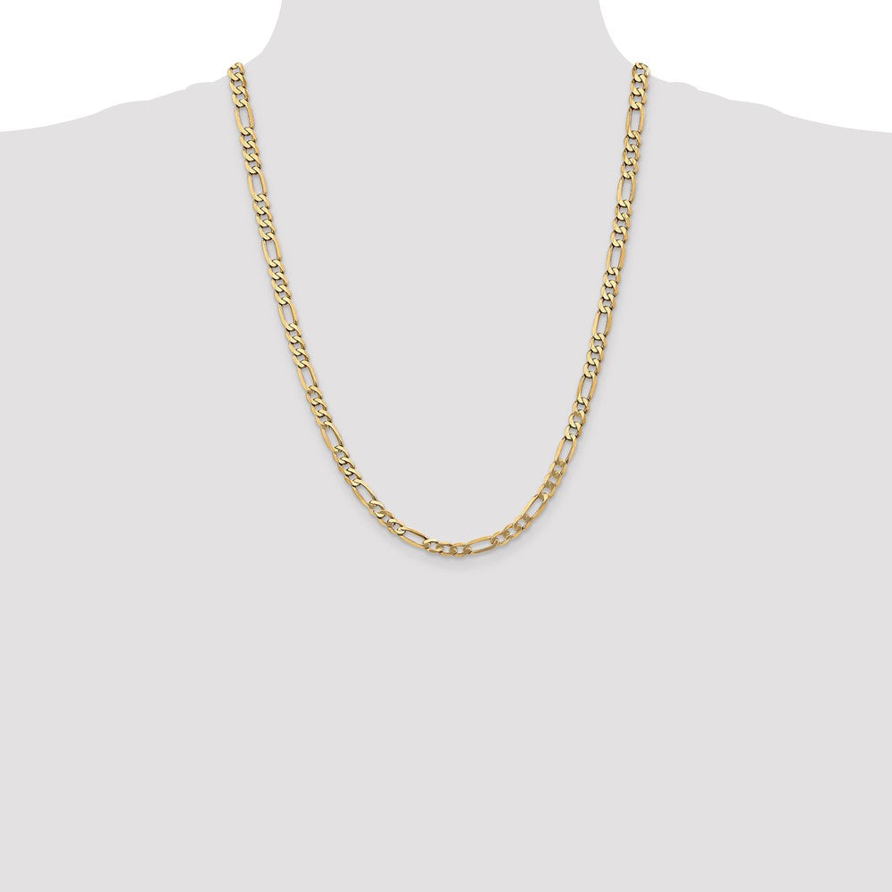 Solid 14K Yellow Gold 24 inch 5.25mm Flat Figaro with Lobster Clasp Chain Necklace