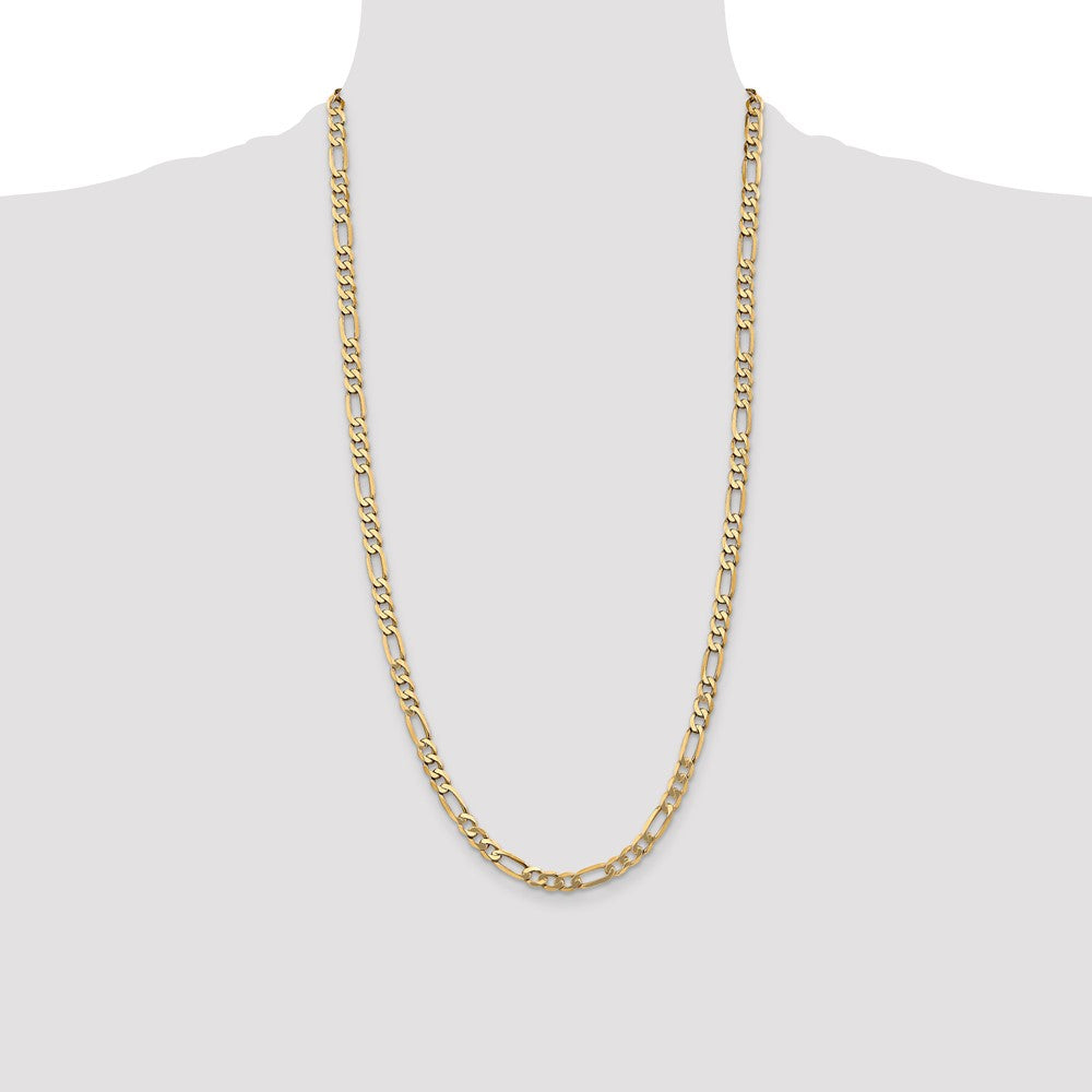 Solid 14K Yellow Gold 28 inch 5.25mm Flat Figaro with Lobster Clasp Chain Necklace