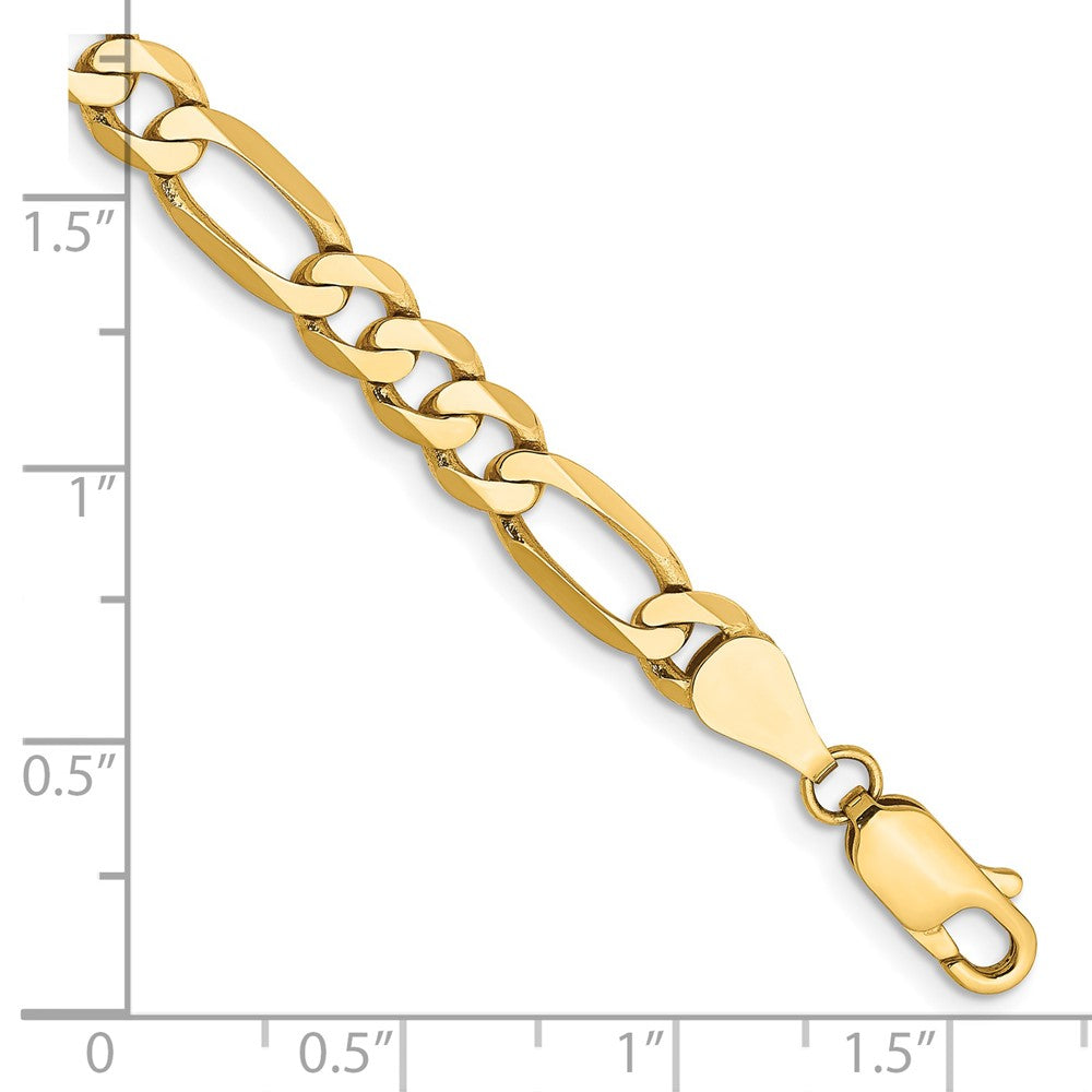 Solid 14K Yellow Gold 8 inch 5.25mm Flat Figaro with Lobster Clasp Bracelet