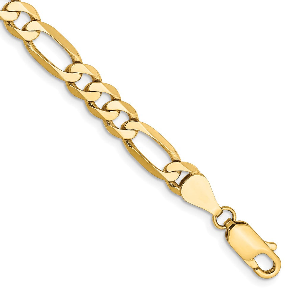 Solid 14K Yellow Gold 8 inch 5.25mm Flat Figaro with Lobster Clasp Bracelet