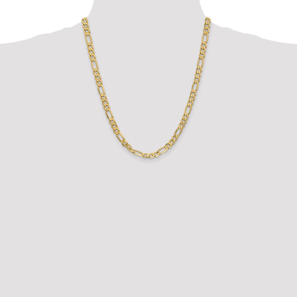 Solid 14K Yellow Gold 22 inch 6.25mm Flat Figaro with Lobster Clasp Chain Necklace