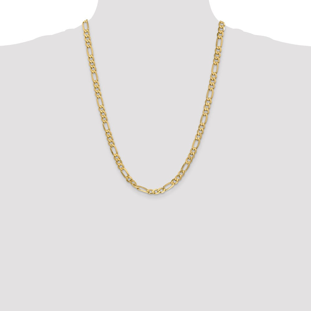 Solid 14K Yellow Gold 24 inch 6.25mm Flat Figaro with Lobster Clasp Chain Necklace