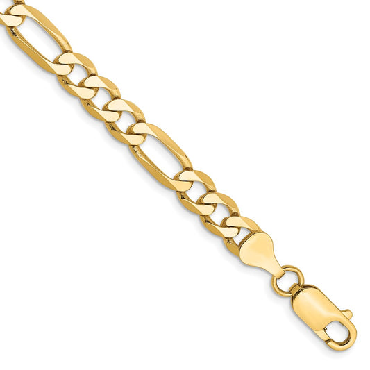 Solid 14K Yellow Gold 8 inch 6.25mm Flat Figaro with Lobster Clasp Bracelet