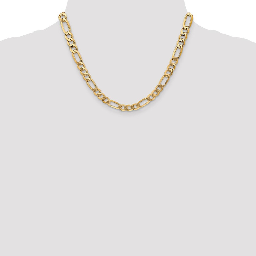 Solid 14K Yellow Gold 18 inch 7mm Flat Figaro with Lobster Clasp Chain Necklace