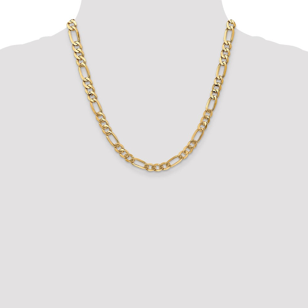 Solid 14K Yellow Gold 20 inch 7mm Flat Figaro with Lobster Clasp Chain Necklace