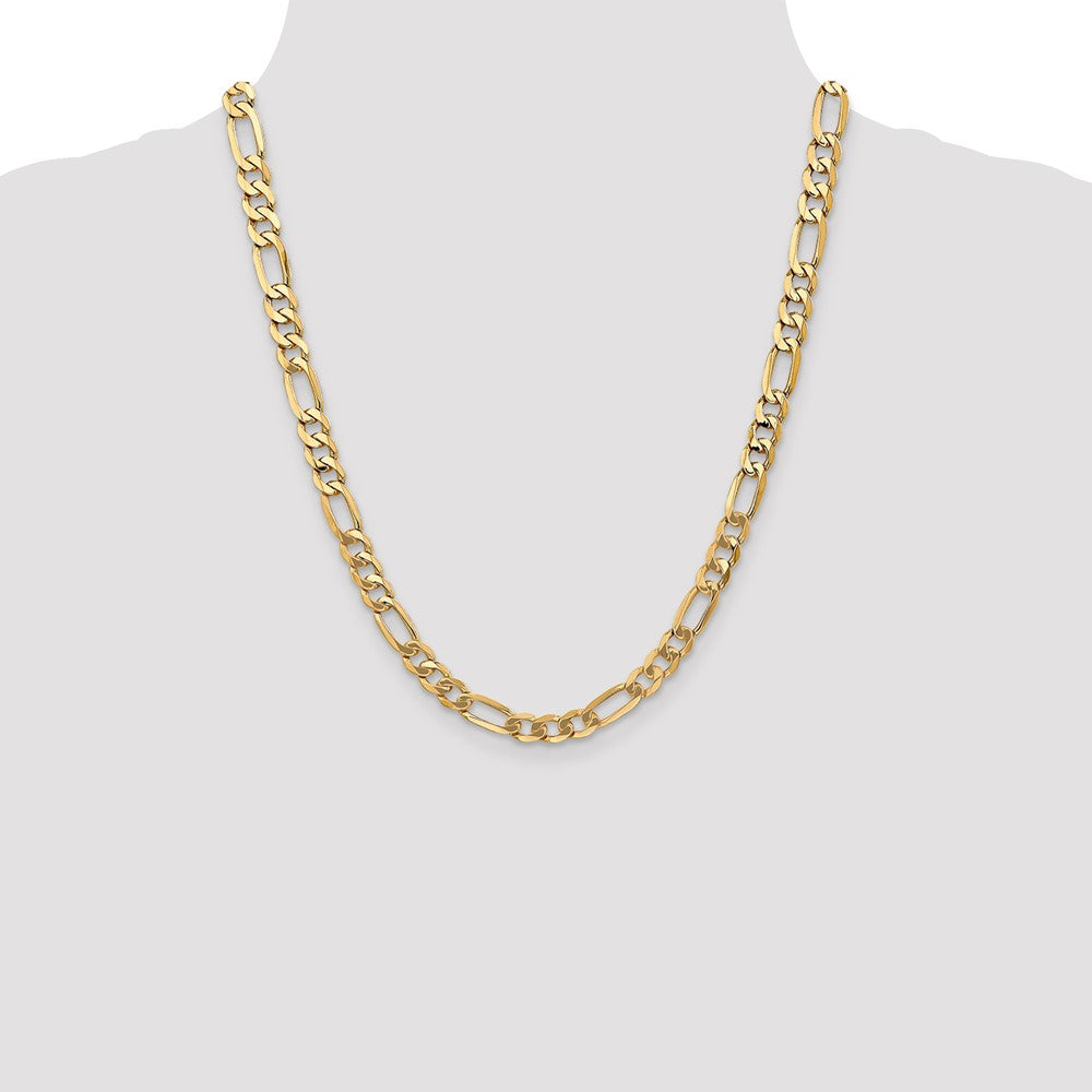 Solid 14K Yellow Gold 22 inch 7mm Flat Figaro with Lobster Clasp Chain Necklace