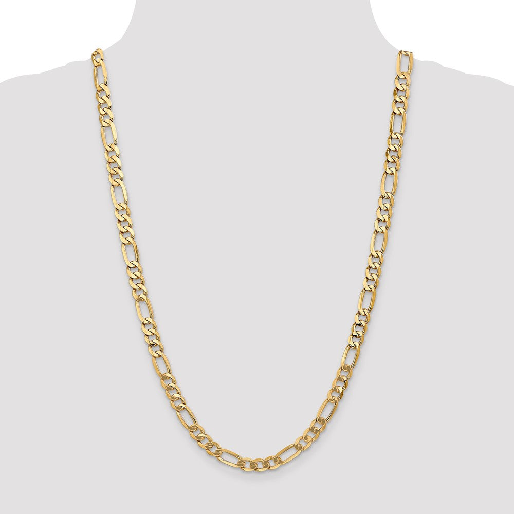 Solid 14K Yellow Gold 26 inch 7mm Flat Figaro with Lobster Clasp Chain Necklace