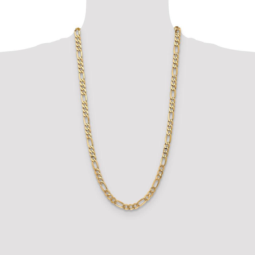 Solid 14K Yellow Gold 28 inch 7mm Flat Figaro with Lobster Clasp Chain Necklace