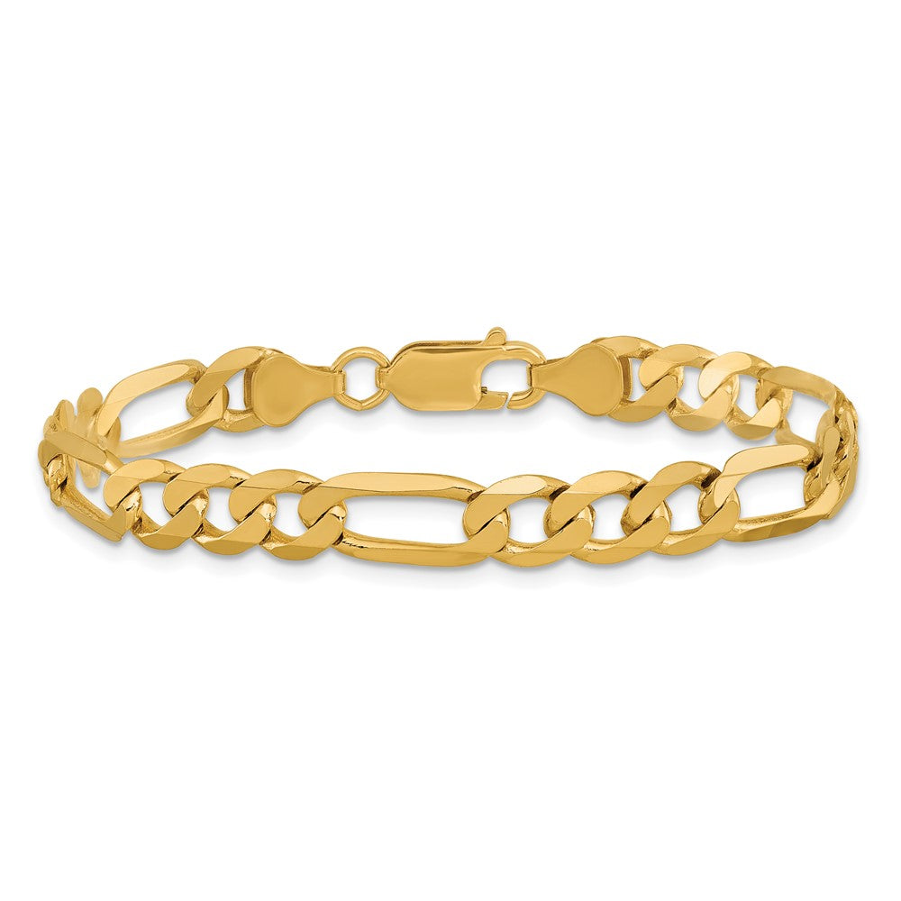 Solid 14K Yellow Gold 8 inch 7mm Flat Figaro with Lobster Clasp Bracelet