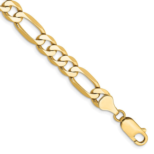 Solid 14K Yellow Gold 7 inch 7mm Flat Figaro with Lobster Clasp Bracelet