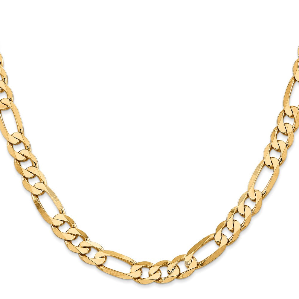 Solid 14K Yellow Gold 28 inch 7.5mm Flat Figaro with Lobster Clasp Chain Necklace